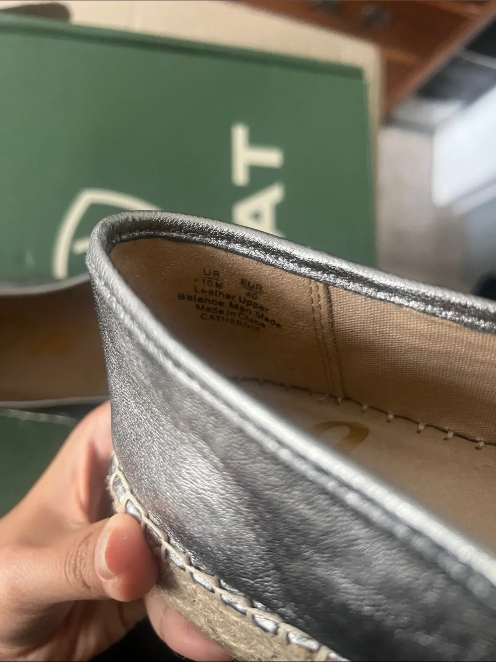 SAM EDELMAN CATHERINE Metallic Gray Silver Woven Leather Espadrille Loafers sz10